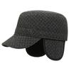 Autumn Winter Military Caps Men's Woolen Flat Cap Rhombus Cap For Middle-aged And Elderly Outdoor Thick Warm Ear Protection Cap