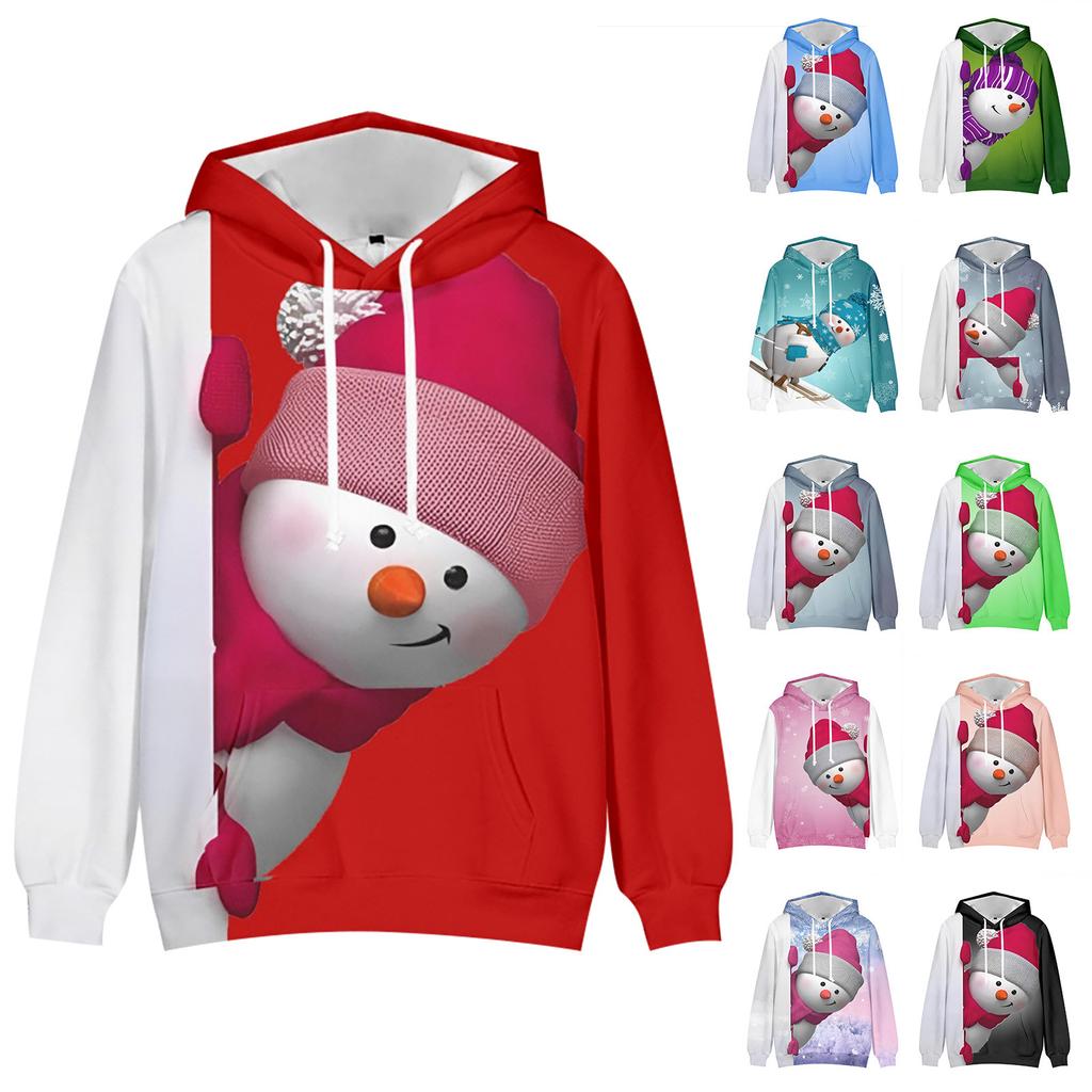 Рождественский модный принт, свободный мужской и женский свитер с капюшоном и длинными рукавами