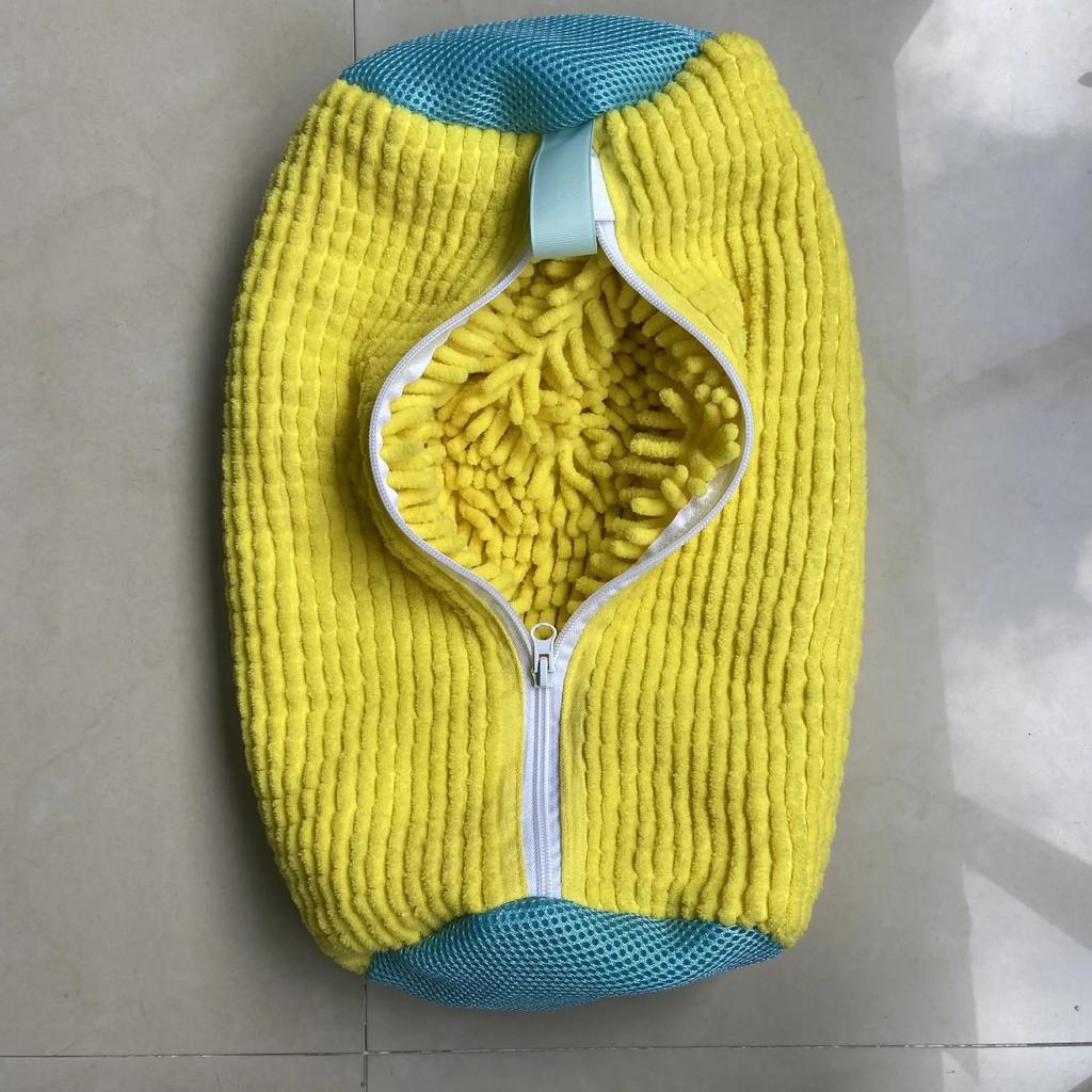 Reusable Durable Machine-Washable Laundry Bag with Zipper Closure(1pc) Fluffy Fiber 360° Surround Cleaning Shoe Washing Bag