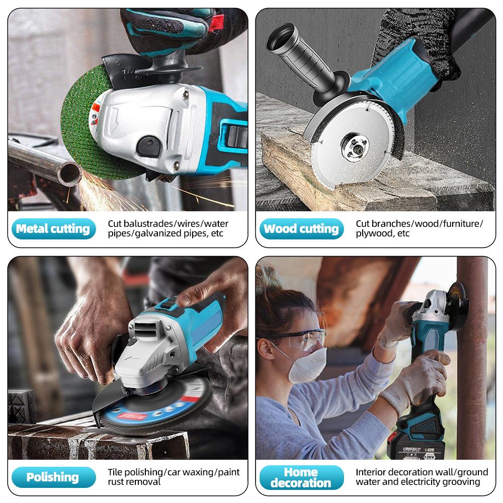 21 В 125 мм бесщеточная электрическая угловая шлифовальная машина для деревообработки, резки, полировки, беспроводной инструмент высокой мощности для аккумулятора Makita 18 В