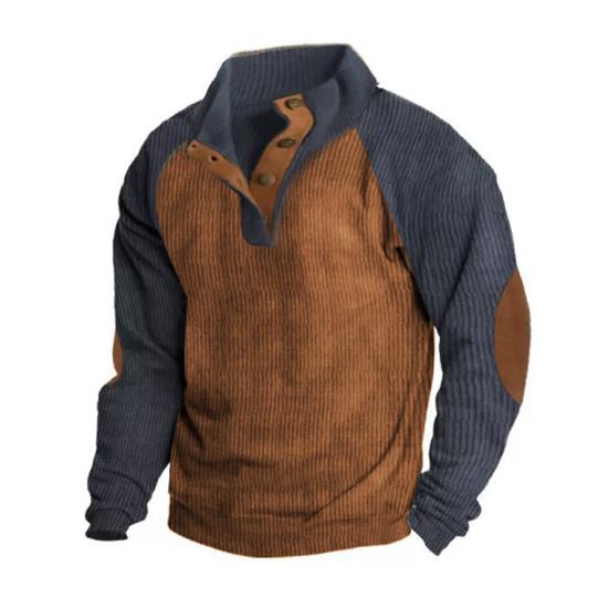 Весна Осень Мужская Толстовка Цветные Блоки Пэчворк Ретро Стиль Полуоткрытый Воротник-стойка Топ Плюс Размер Свободный