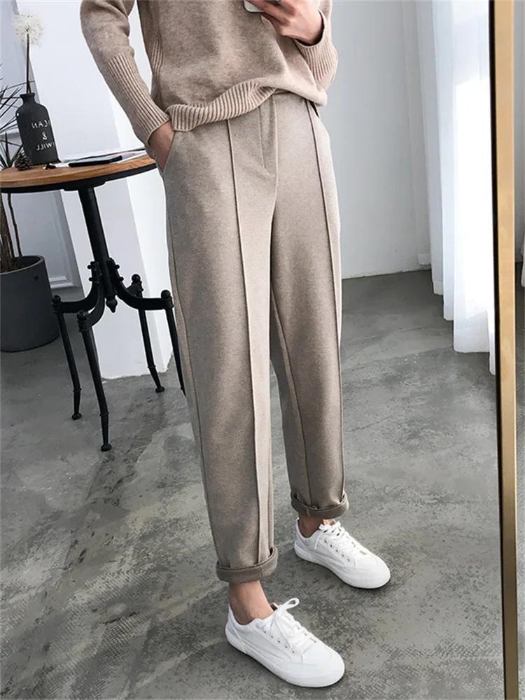 Thicken Women Pencil Pants Womens 2024 Autumn Winter Clothes OL Style Wool Female Work Suit Pant Loose Female Trousers Capris