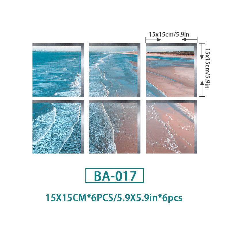 6PCS Ocean Wave Bathtub Sticker Non-slip Waterproof 3D Effect Self-adhesive Bathroom Decal PVC Removable Decorative Mural 15x15cm