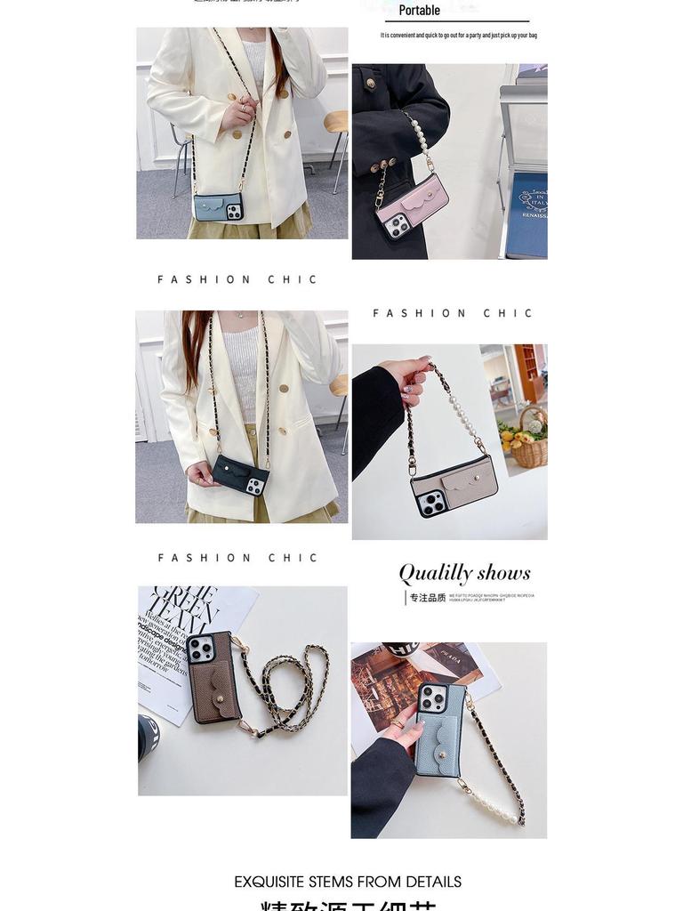 Чехол-ремешок через плечо для iPhone 15/16 Pro Max с отделением для карт и защитой от падений из кожи