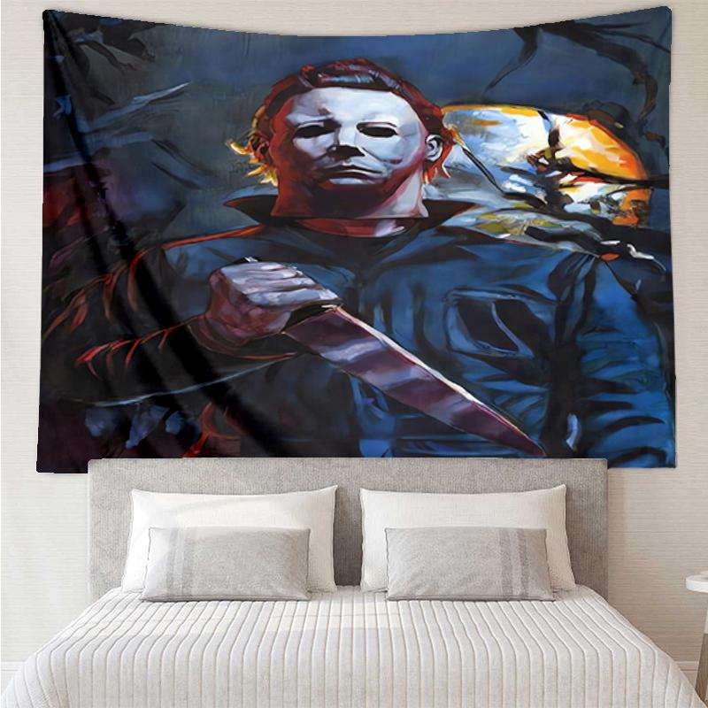 Halloween-horror Print Tapestry, Backdrop, Easy Setup, Ideal for Bedroom, Office & Living Room, with Aesthetic Wall Hanging Decor.