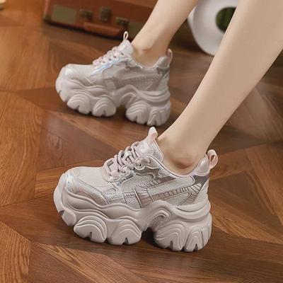 Женские сетчатые туфли Dad Shoes 2025 года на толстой подошве, с увеличенным ростом и универсальным повседневным дизайном