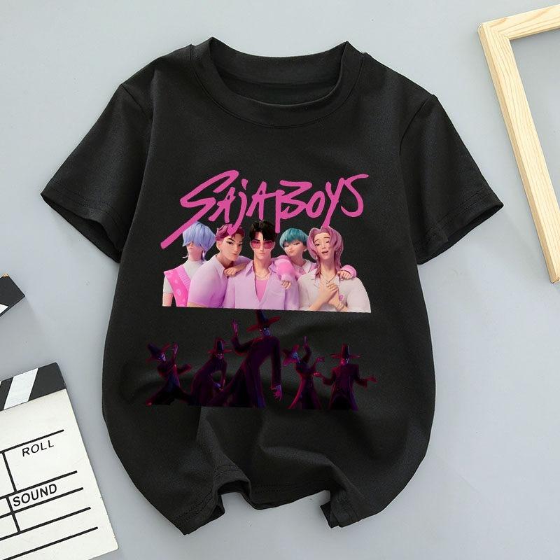 K-POP Saja Boys Принт Короткий рукав Весенняя Семейная одежда для Мальчиков и Девочек Милая Хлопковая Футболка для Мальчиков и Девочек