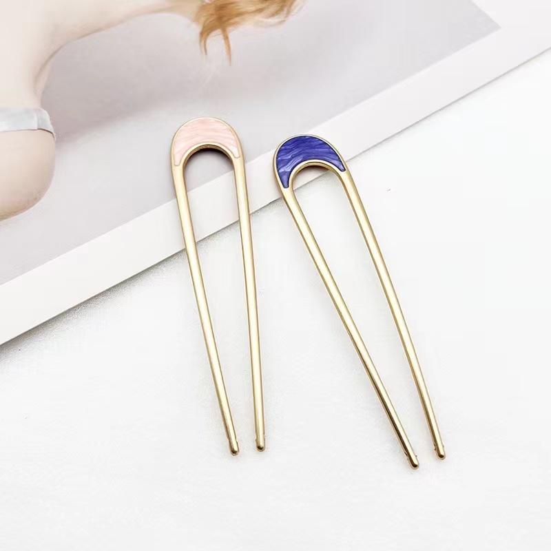 Металлические U-образные шпильки для волос, простые палочки для волос для женщин и девочек, серебряные, золотые, с эмалью, заколки для волос из сплава, головные уборы, аксессуары для волос