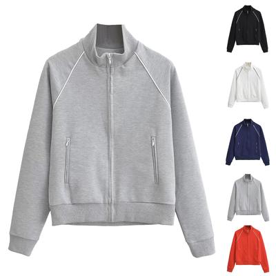 Женская спортивная куртка с воротником-стойкой и молнией, повседневная, короткая, кардиган с длинным рукавом