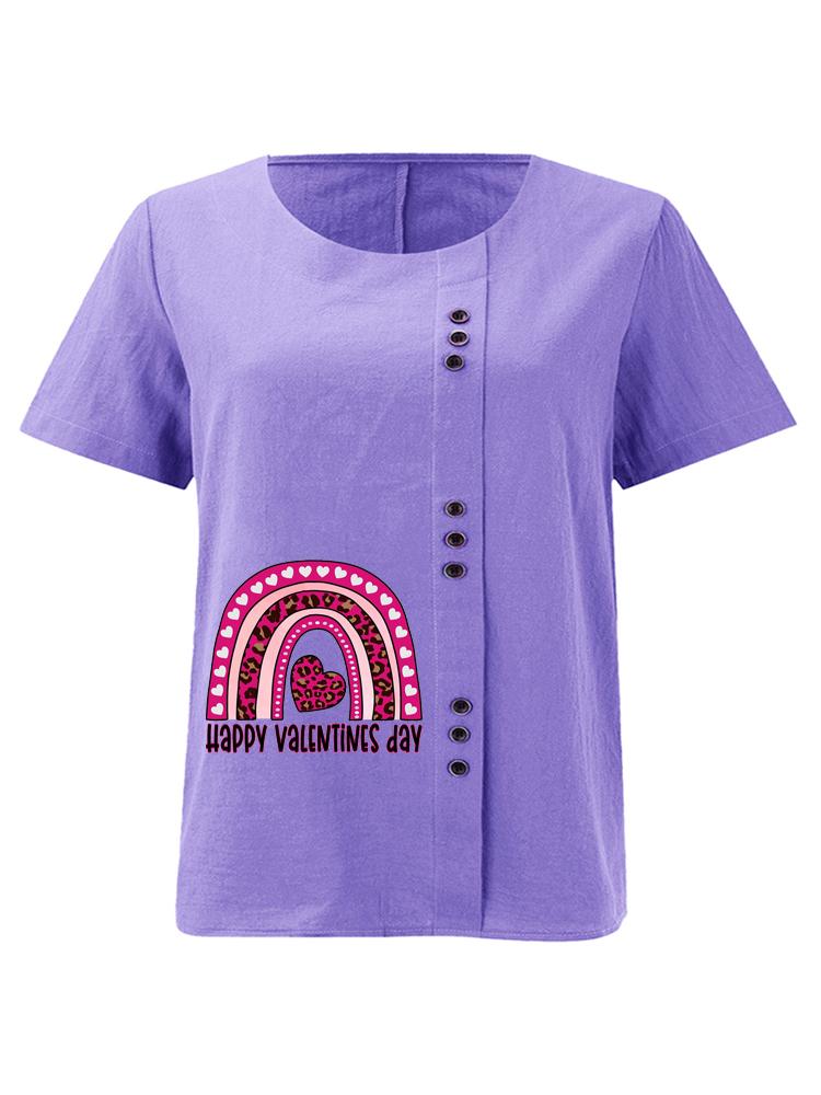 Women's Fashion Rainbow Love Letter Print Shot Sleeve T-shirt Loose Cotton Shirt Casual Loose Summer Blouse Tops Plus Size