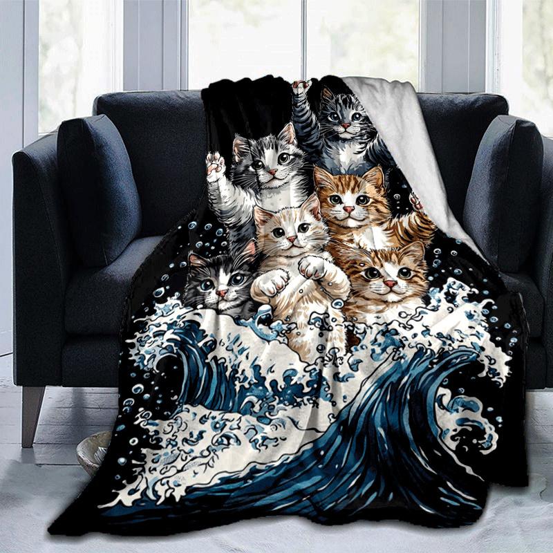 1 шт. Легкое фланелевое одеяло с принтом кошек, Удобное и теплое одеяло, для кемпинга, дивана-кровати, дивана, офиса, подходит для подарков