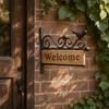 Outdoor Bird Carving Sign Mini Welcome Sign, Retro Carved Wooden Panel with Iron Frame Wall Shaped Door Mounting for Porch Courtyard Gates Fences,