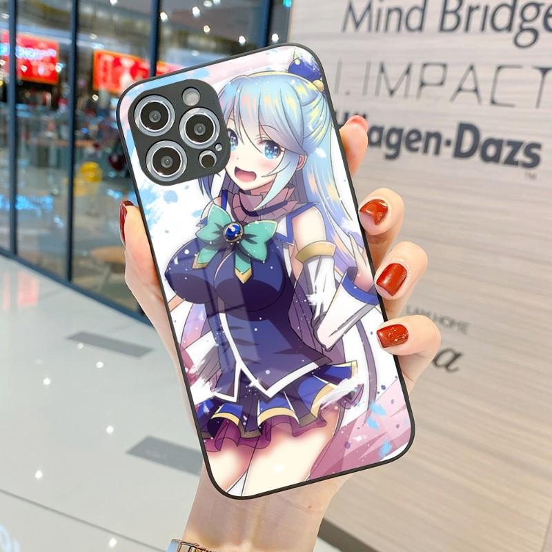 Милый чехол для телефона Konosuba Anime Girl для IPhone 14 13 12 11 Pro Max X XR XS 8 7 Plus, цветной чехол для телефона из жидкого стекла