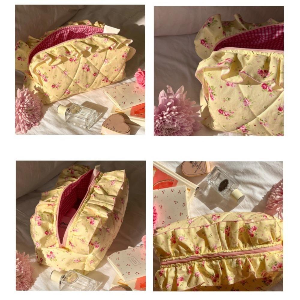 Cherry Printed Ruffle Makeup Bag Large Capacity Wash Storage Bag Toiletry Organizer  Outdoor