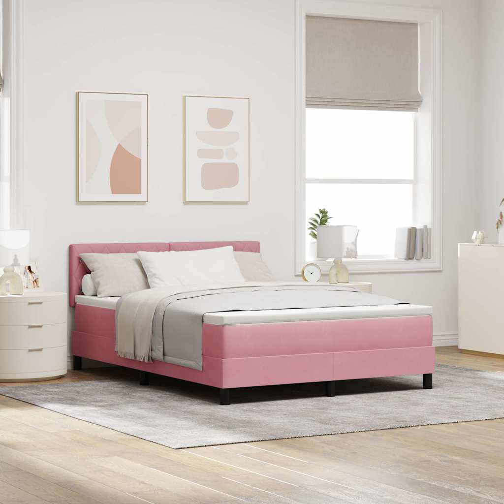 LED Box Spring Bed with Mattress Pink Velvet 160 x 200 cm