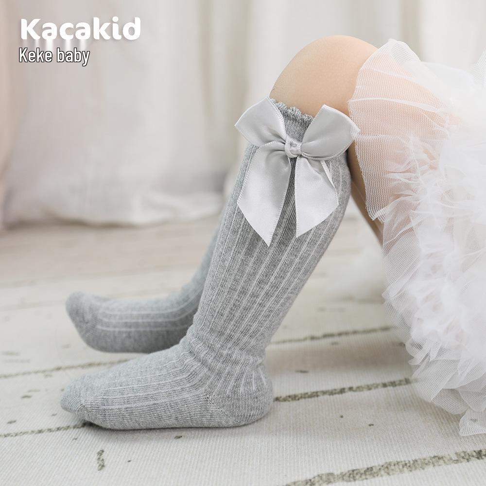 Женские носки до середины икры с бантом - Хлопок, Весенне-осенний стиль, Однотонные, Качество класса А, Милые носки для малышей и детей