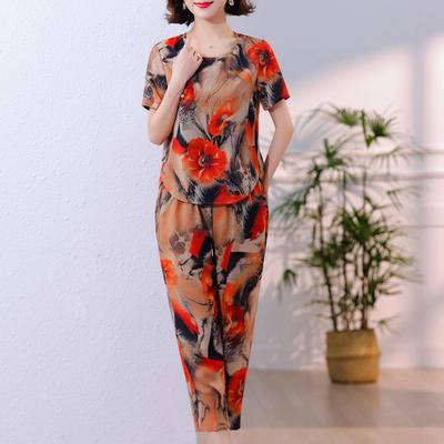 Летние элегантные комплекты для женщин, комплект из 2 предметов, повседневные свободные брюки больших размеров с винтажным принтом, женская одежда