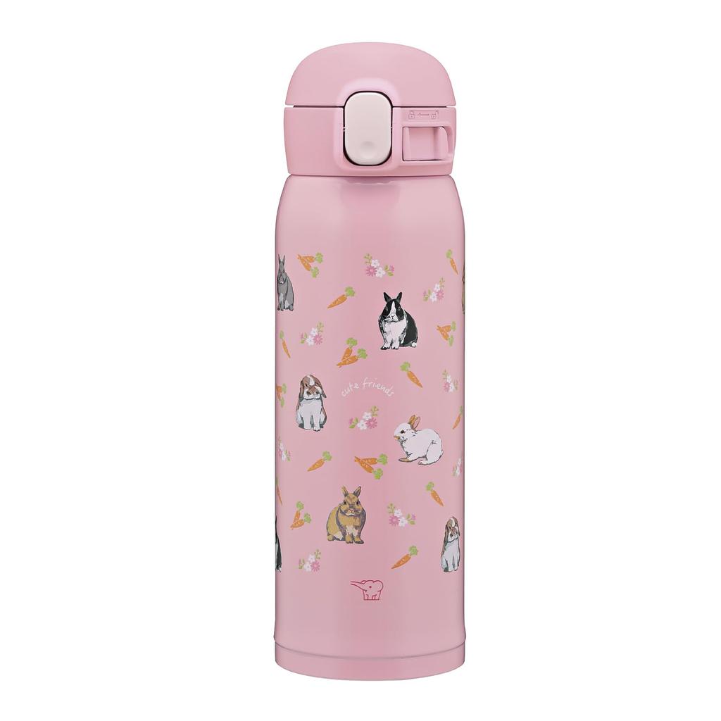 Zojirushi Mahobin Stainless Steel Mug Water Bottle for Children 480ml One Touch Type Seamless Only 3 Care Points Rabbit Pink SM-WH48-PZ
