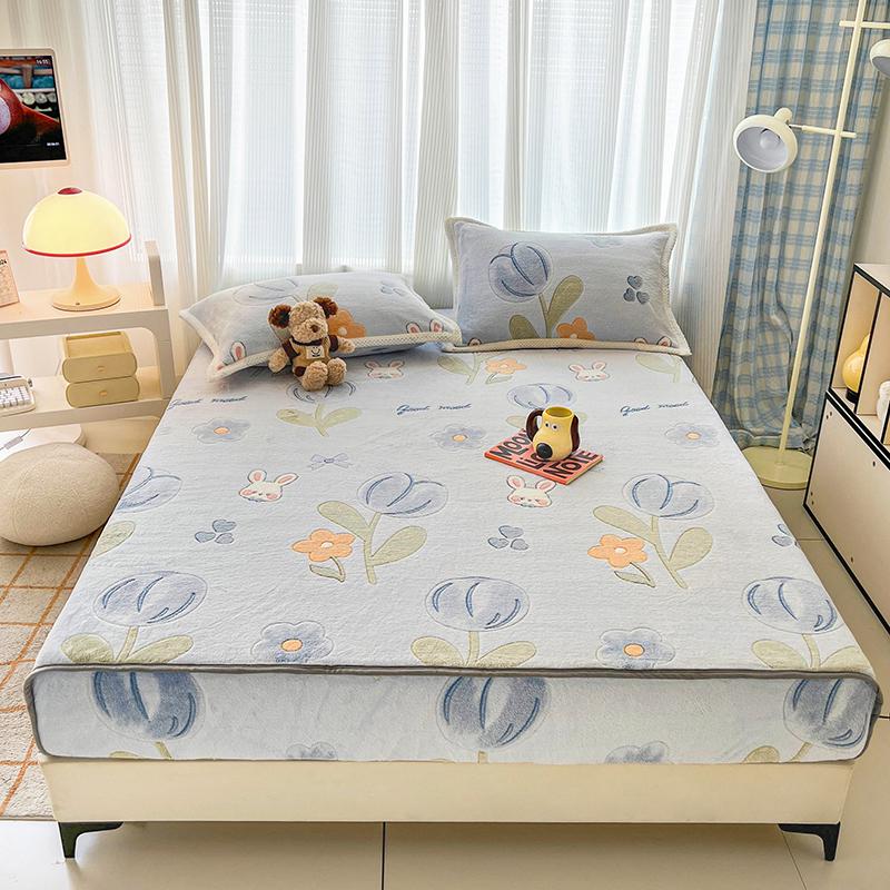 Flannel Fitted Sheet Warm Bedsheet Cartoon Bed Cover Thicken Bed Linen Winter Mattress Protector sabanas (Pillowcase Need Order)