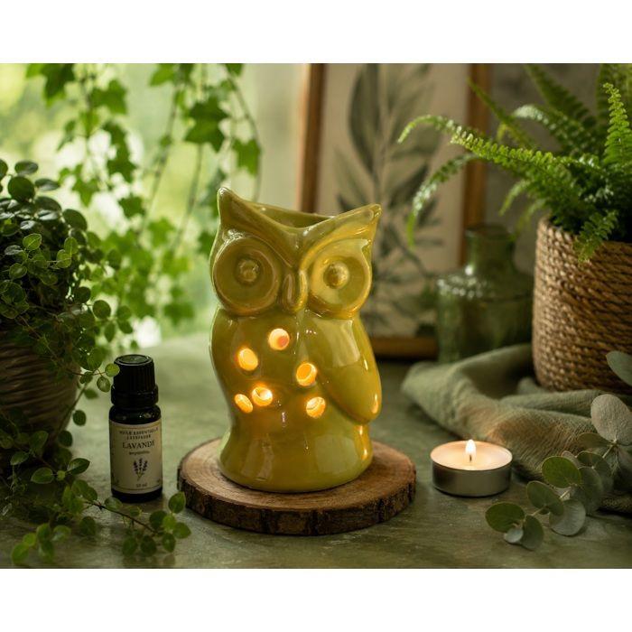 Brûleur à huile - EDEN - Hibou - Céramique vert - Lumière tamisée - À poser