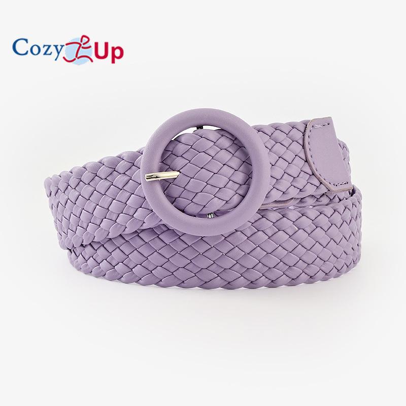 Круглый кожаный ремень цвета конфет с пряжкой для сумки, широкий, женский, универсальный, тканый ремень для одежды