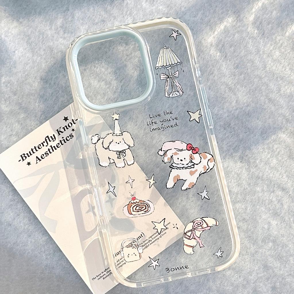 Cartoon Illustration Puppy Suitable for Apple 16 Mobile Phone Case 14 Niche Doodle IPhone 15 Promax Transparent 11 Soft