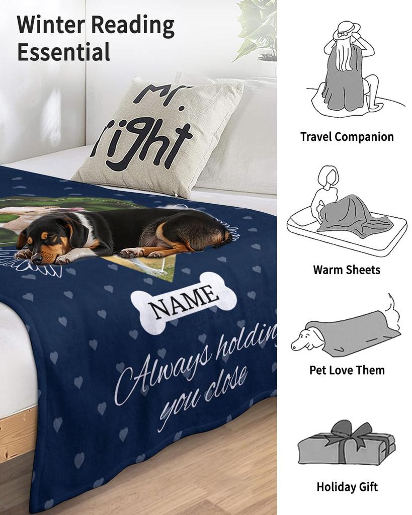 Pet Personalized Custom Flannel Blanket Customized Photo/Logo Blanket Soft Cozy for Family Beds Sofas Offices Camping