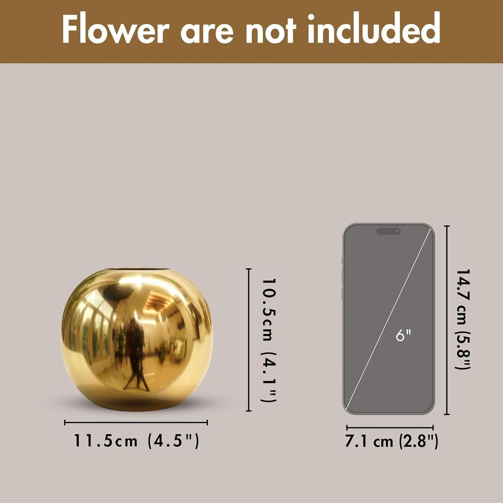 Металлическая ваза для цветов, Metal Ball Round Flower Vase (Gold, Small),  Behoma