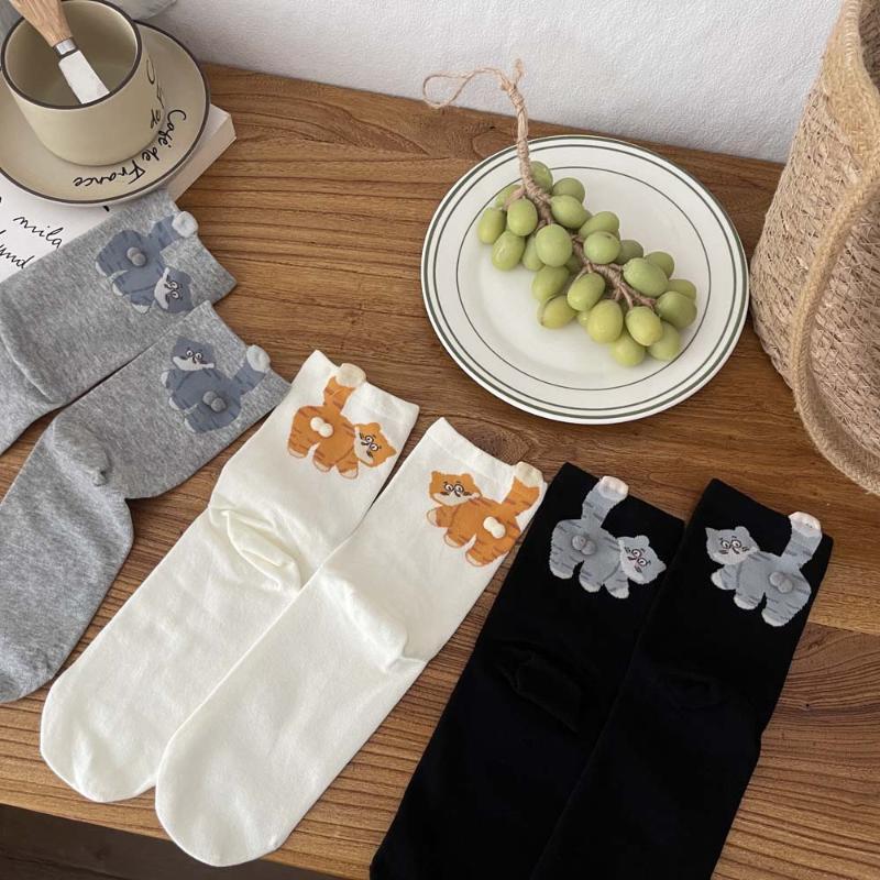 1 пара носков из хлопка с кошачьими яйцами, парные носки, кошачьи шарики, кавайные носки ручной вязки, мультяшные носки с рыжим котом табби, креативный детский подарок