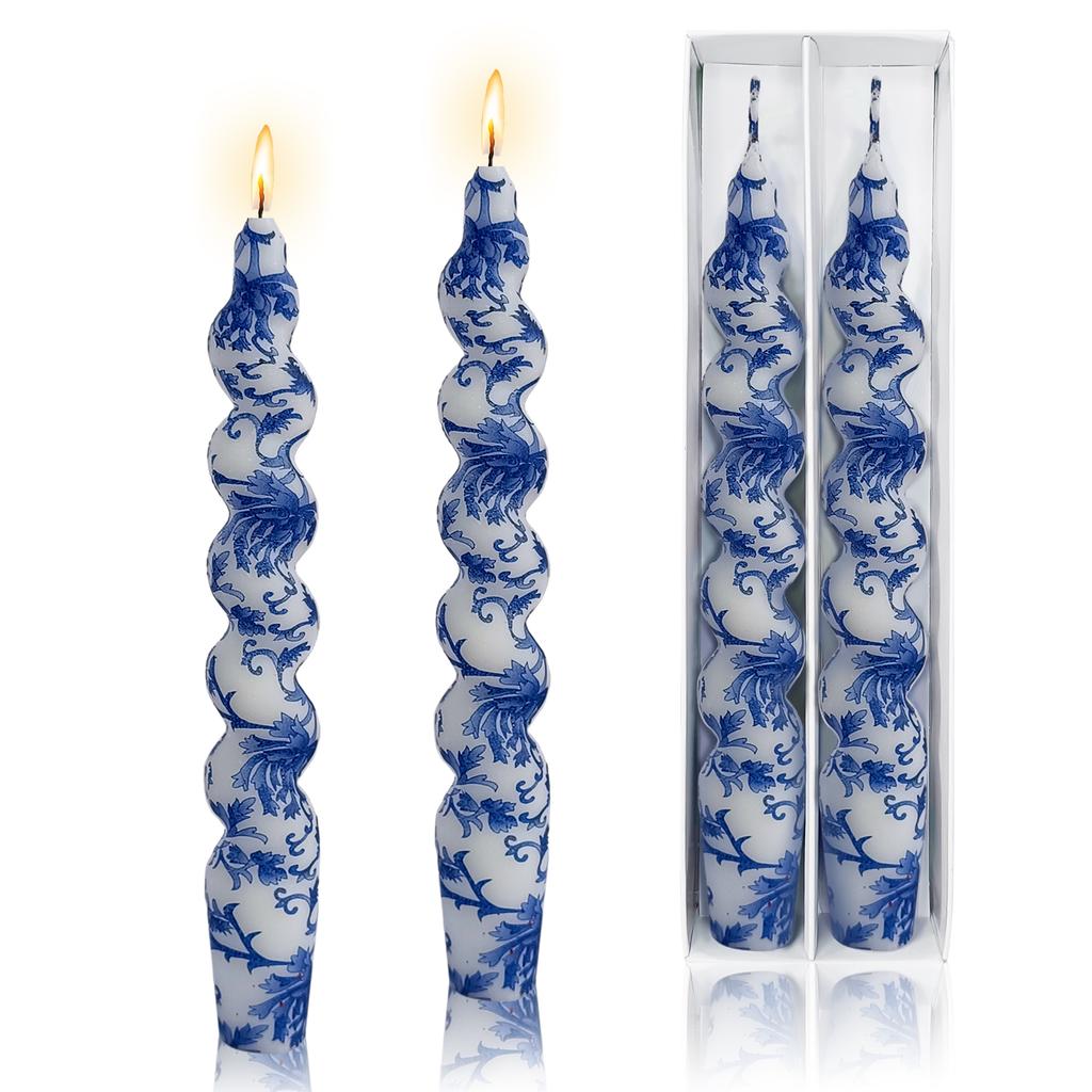 Spiral Taper Candle ,10inch Long Tapered Candle Blue Candle Sticks Twisted Candles for Wedding Home Dinner Party Gift,Pack of 6