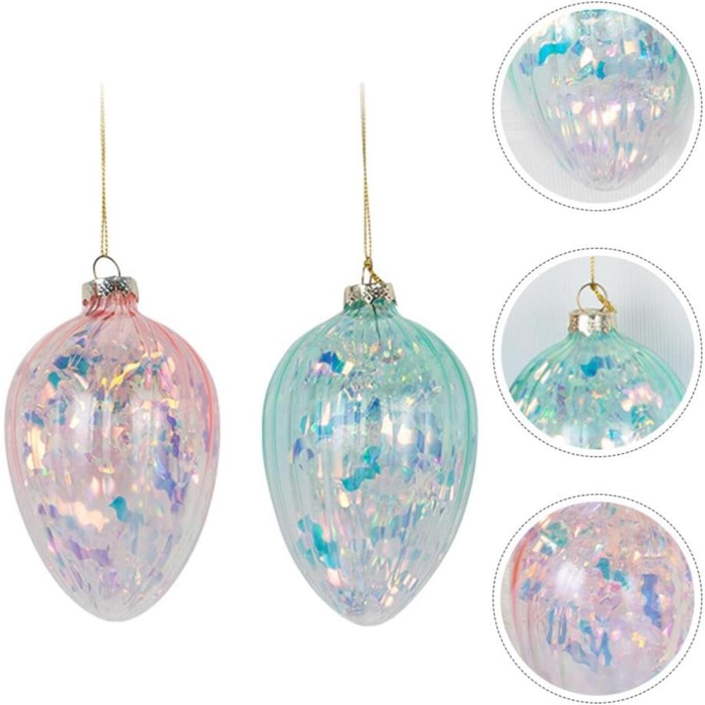 Glass Easter Egg Ornaments Stained Glass Easter Egg Ornaments Hanging Iridescent Ball Glitter Easter Eggs Pastel Egg Spring Tree Decorations,2pcs