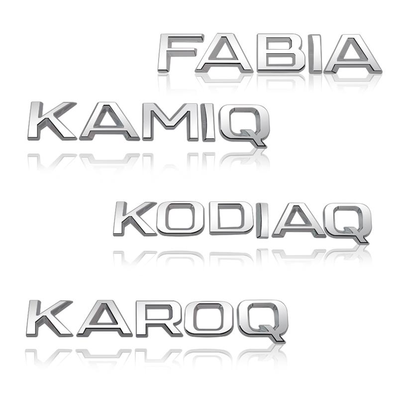 HGWE4 Bright silver Metal car Rear trunk Decals Emblem badge sticker For Skoda 4x4 Yeti Octavia Superb Fabia Kamiq Karoq Kodiaq Rapid