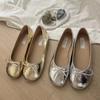 Silver Single Shoes Ballet Shoes Bow Round Head Women's Flats Ladyshoes