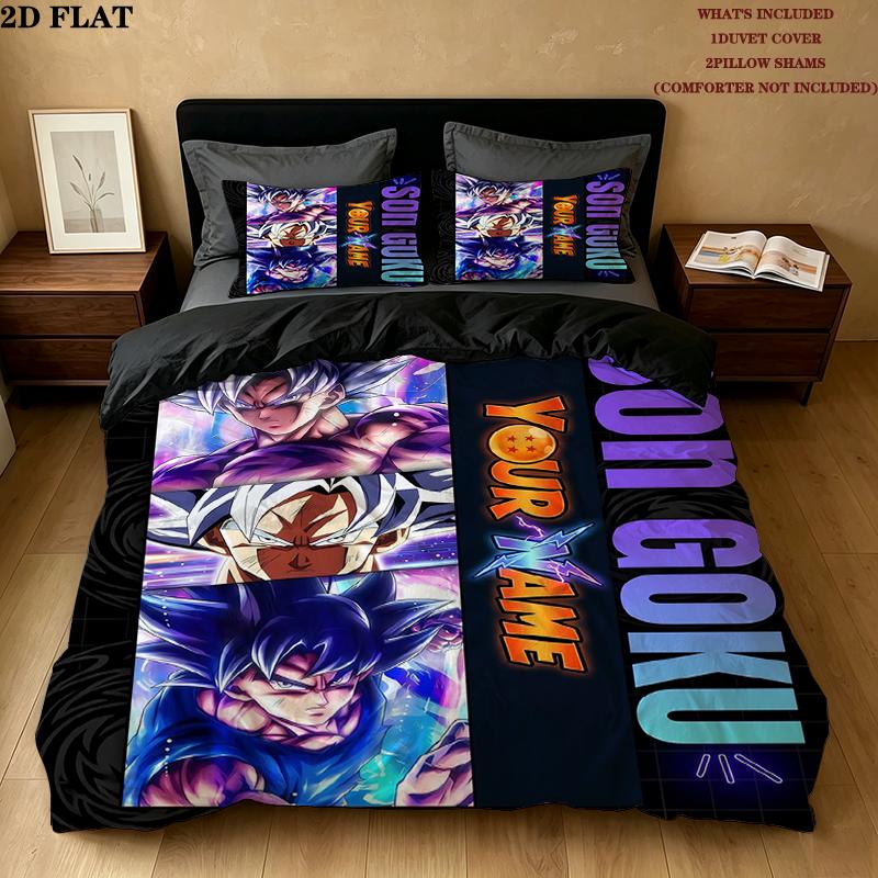 Custom Name,Dragon Ball Pattern Bedding Home Decoration Birthday Gift ( 1 duvet cover + 2 pillowcase, without core),fan merchandise.