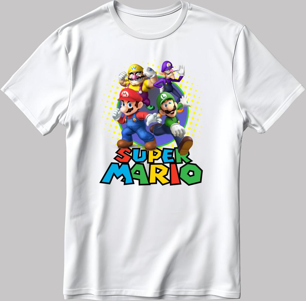 Super Mario Characters Short Sleeve White-Black Men's / Women's T Shirt H325