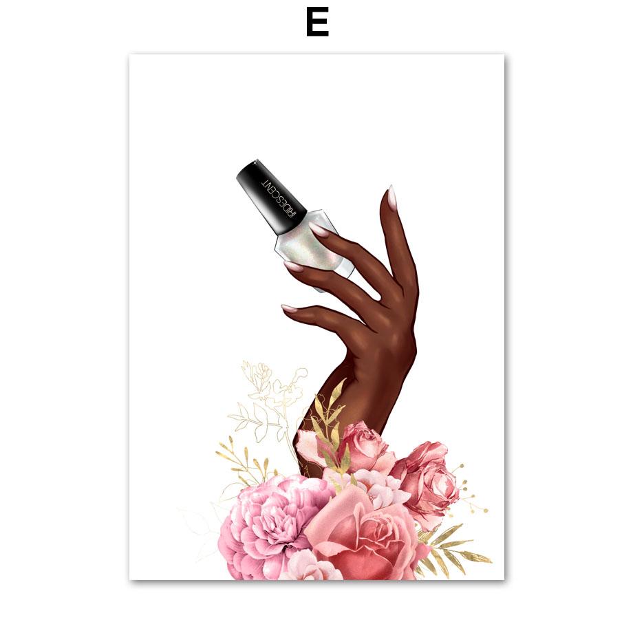 Формы ногтей девушки руки цветы плакаты на скандинавскую тему и принты настенная живопись на холсте Декор фотографии для маникюра салон красоты комната