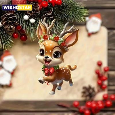 Рождественские 2D плоские акриловые подвески Санта Лось Олень Рождественская елка Подвесные украшения С Рождеством Христовым Декор Счастливого Нового 2025 года