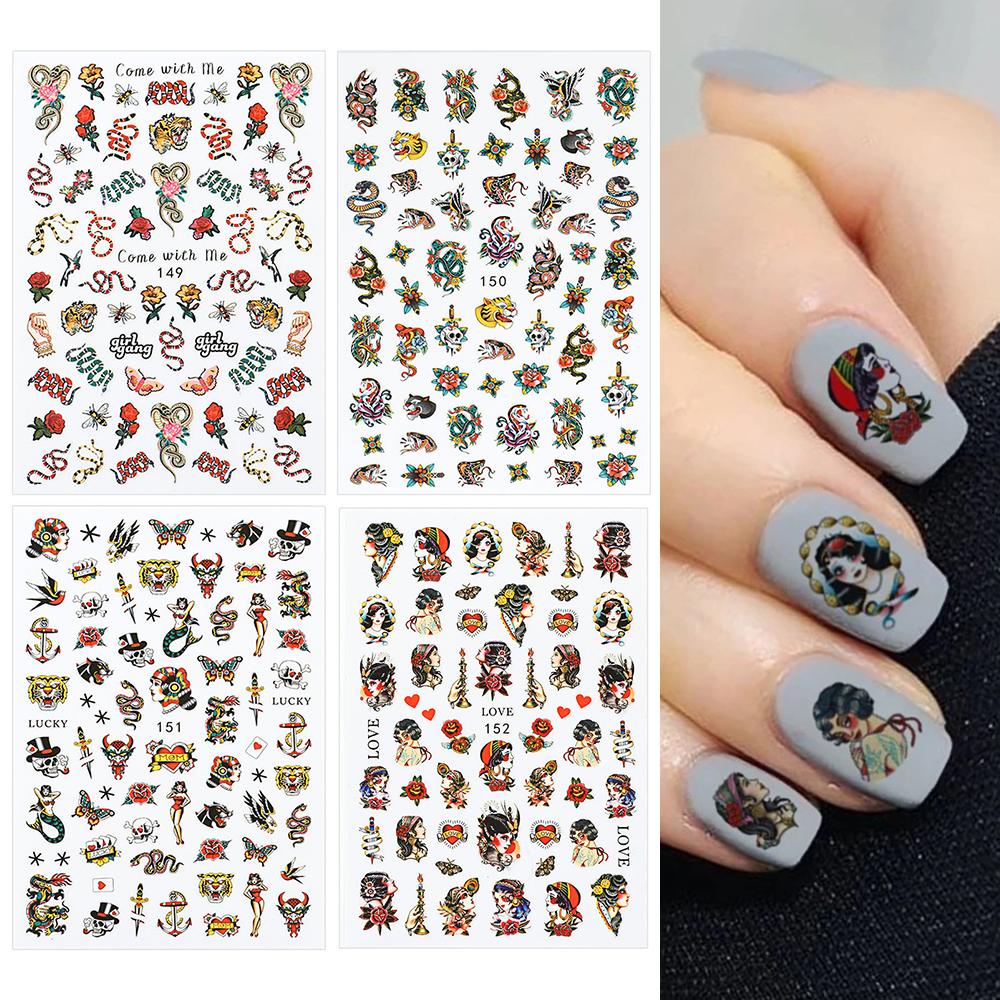 Nail Decals Chinese Slider Dragon Snake 3D Black Nail Stickers Gothic Style