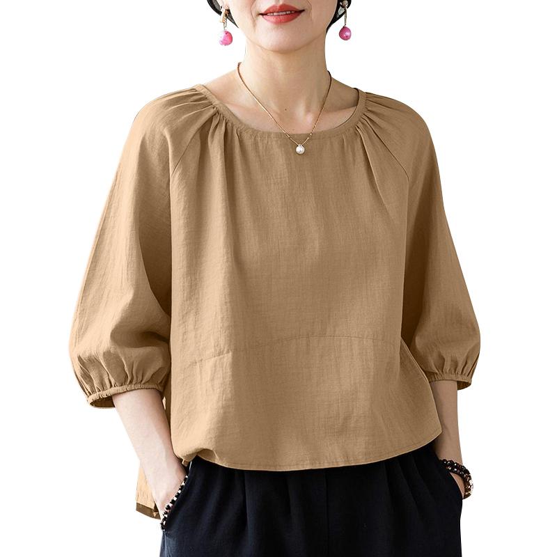 ZANZEA Женская повседневная однотонная блузка с круглым вырезом и рукавом 3/4