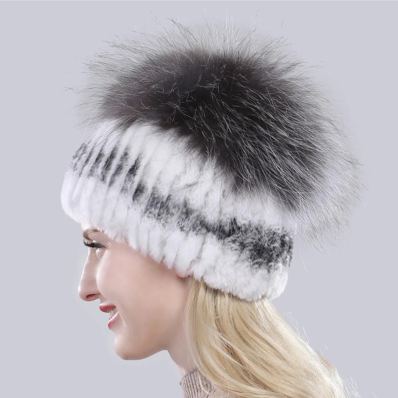 Новая уличная хорошая эластичная шапка из натурального кроличьего меха рекс женская зимняя вязаная шапка из натурального меха чернобурки женская шапка из натурального меха