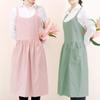 Korean Style Artistic Cotton Linen Long Kitchen Apron for Women