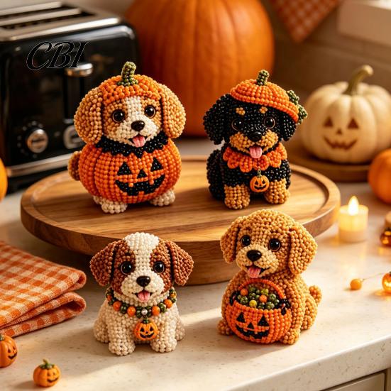 Creative Hobby Sets Halloween Dog Bead Art Set, DIY 4 Beaded Puppy Figurines, 3D Craft Supplies Kit for Adults Teens, Holiday Decoration Handmade Gift