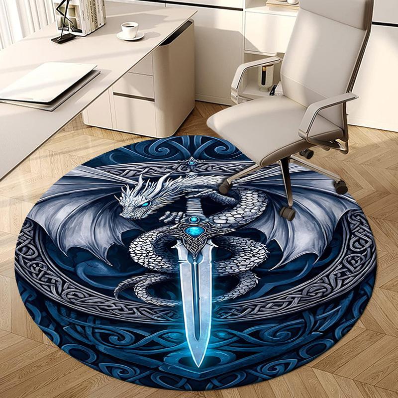 1PC Dragon Sword Non-Slip Floor Round carpet, Office, family, bedroom, Large Area Rug Indoor Rugs, Durable PolyesterH0374