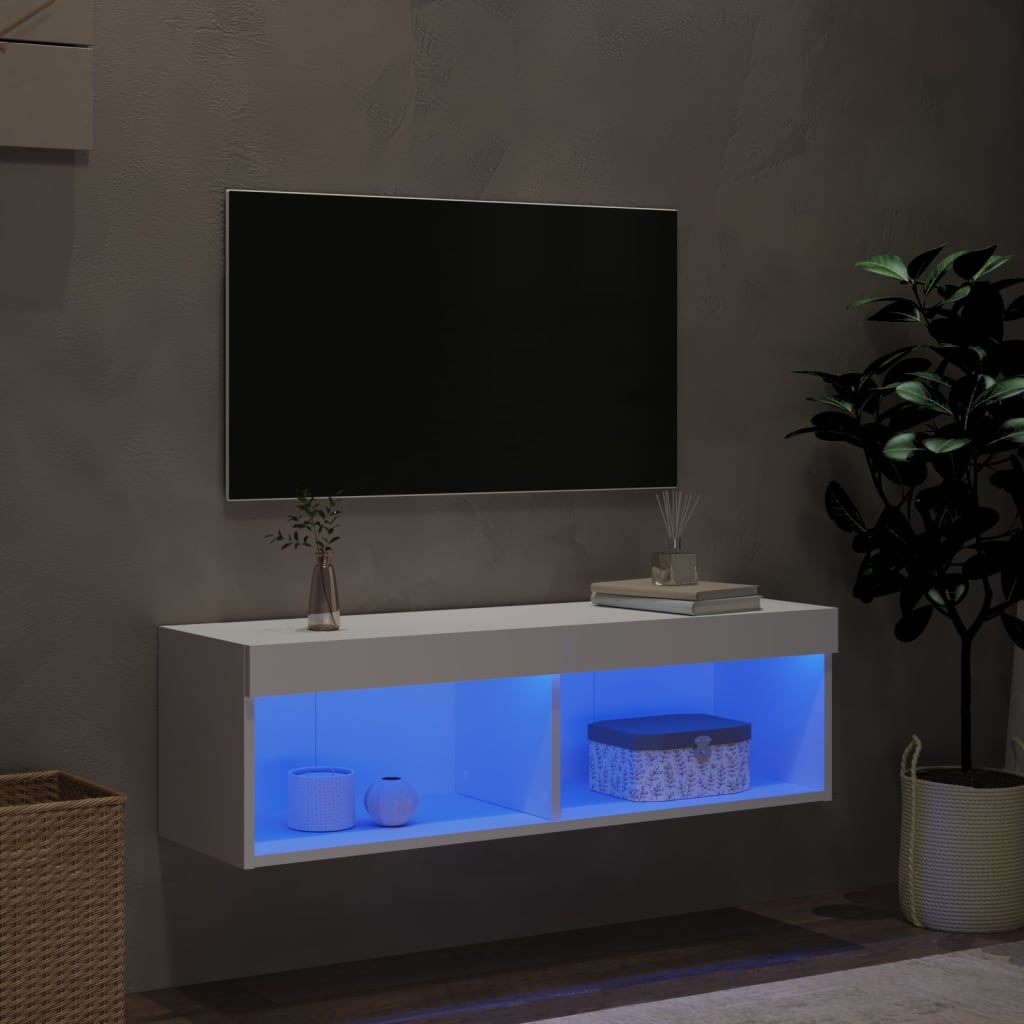 TV Stand with LED Lights White 100x30x30 cm