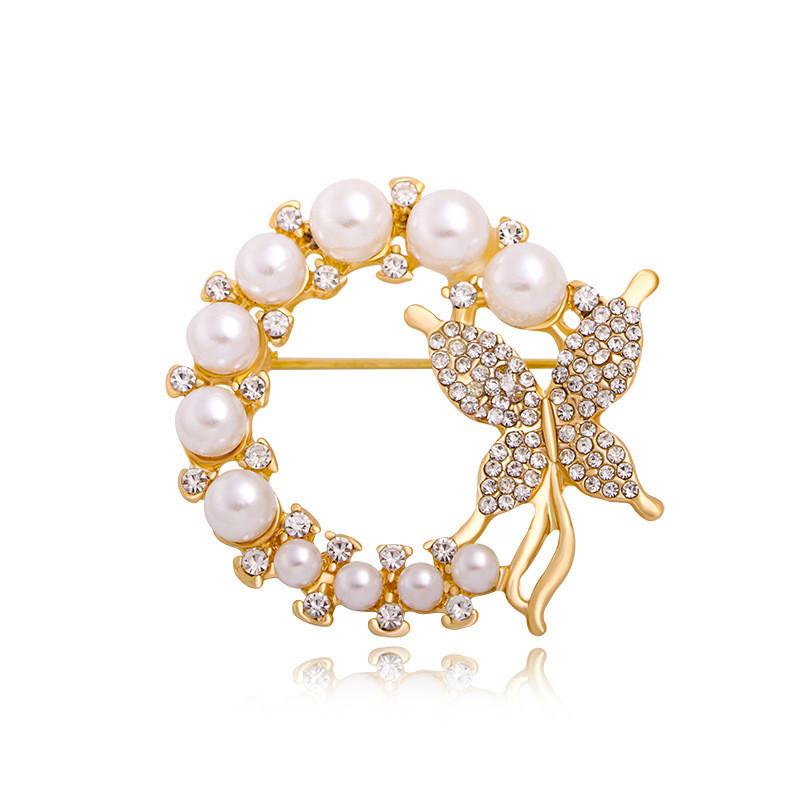 Exquisite Rhinestone And Pearl Butterfly Chest Flower Brooch For Women Korean Fashion Statement Piece