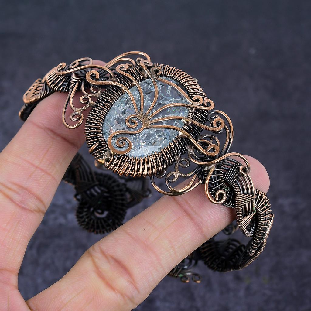 Треснувший хрустальный драгоценный камень ручной работы из медной проволоки, регулируемый браслет-манжета z9C96