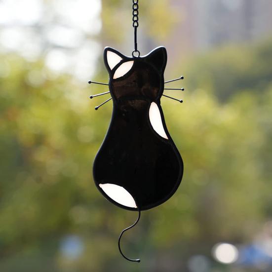 Rental Friendly Window Decor Acrylic Cat Pendant, with Metal Hanging Chain, Stained Glass Effect Soft Colored Light Decoration Pendant Decoration, for
