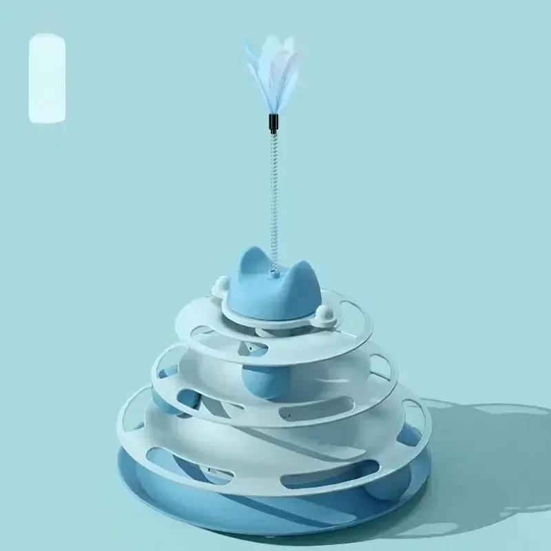 Четырехуровневая игрушка для кошек Вращающийся шар Игровое блюдо для кошек Автоматическая палочка для игры с кошками Перо Вращающийся шар для кошек Игрушка-игра Космическая башня