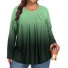 Women's Plus Size Fashion  Printed Casual Pleated Round Neck Long Sleeve Top