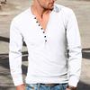 Men's Spring and Autumn Vintage Long-sleeved T-shirt Casual Button V-neck Slim Solid Color T-shirt
